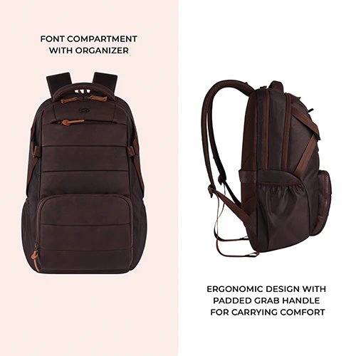 Gear Aspire 3 19"/35L Faux Leather Large Water Resistant Laptop Backpack | Casual Backpack | Daypack | Travel Backpack | College Bag For Men/Women(Brown-Brown) - Image 4