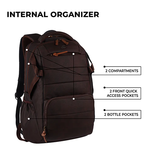 Gear Aspire 3 19"/35L Faux Leather Large Water Resistant Laptop Backpack | Casual Backpack | Daypack | Travel Backpack | College Bag For Men/Women(Brown-Brown) - Image 8