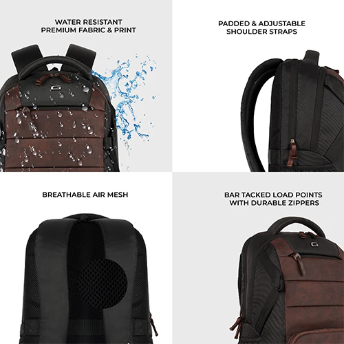 Gear Aspire 3 19"/35L Faux Leather Large Water Resistant Laptop Backpack | Casual Backpack | Daypack | Travel Backpack | College Bag For Men/Women(Brown-Black) - Image 8