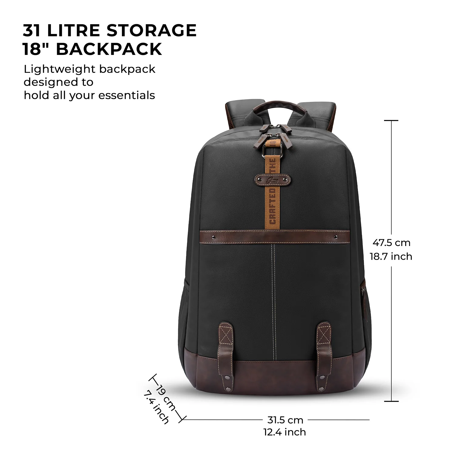 Gear Classic 4 19"/31L Anti Theft Faux Leather Medium Water Resistant Laptop Backpack/Casual Backpack/Daypack/Travel Backpack/College Bag For Men/Women(Black-Brown) - Image 2