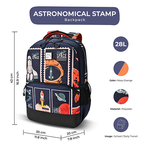 Astronomical Stamp Backpack 17 Inch (Navy-Orange) - Image 2
