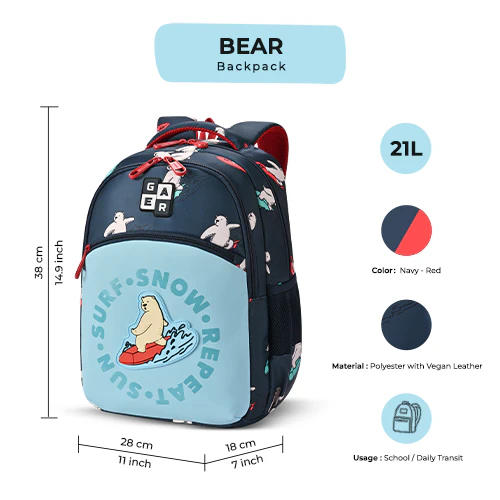 Bear Backpack 15 Inch (Navy-Red) - Image 7
