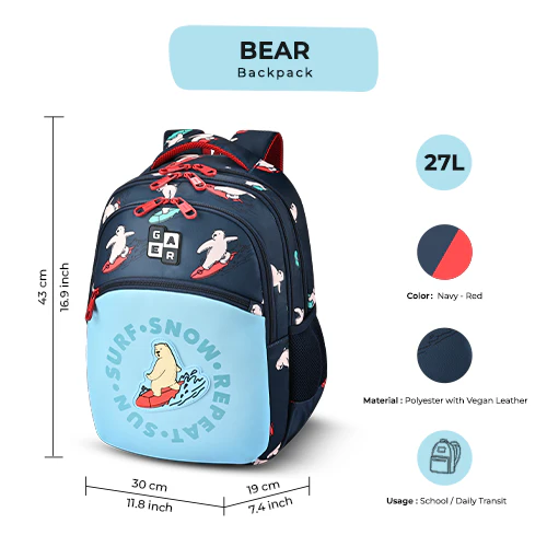 Bear Backpack 17 Inch (Navy-Red) - Image 2