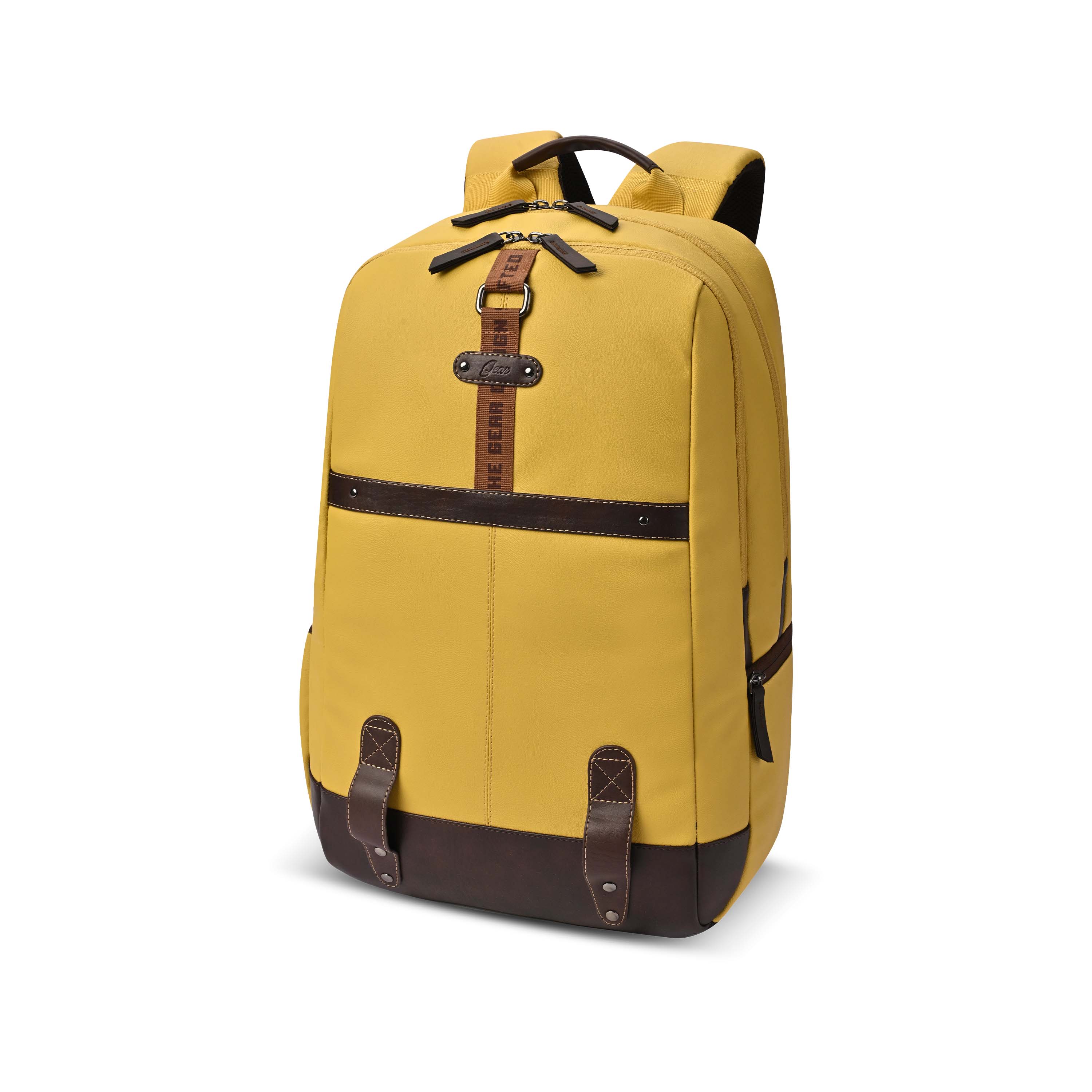 Gear Classic 4 19"/31L anti theft faux leather Medium Water Resistant Laptop Backpack/Casual Backpack/Daypack/Travel Backpack/College Bag For Men/Women(Yellow - Brown)