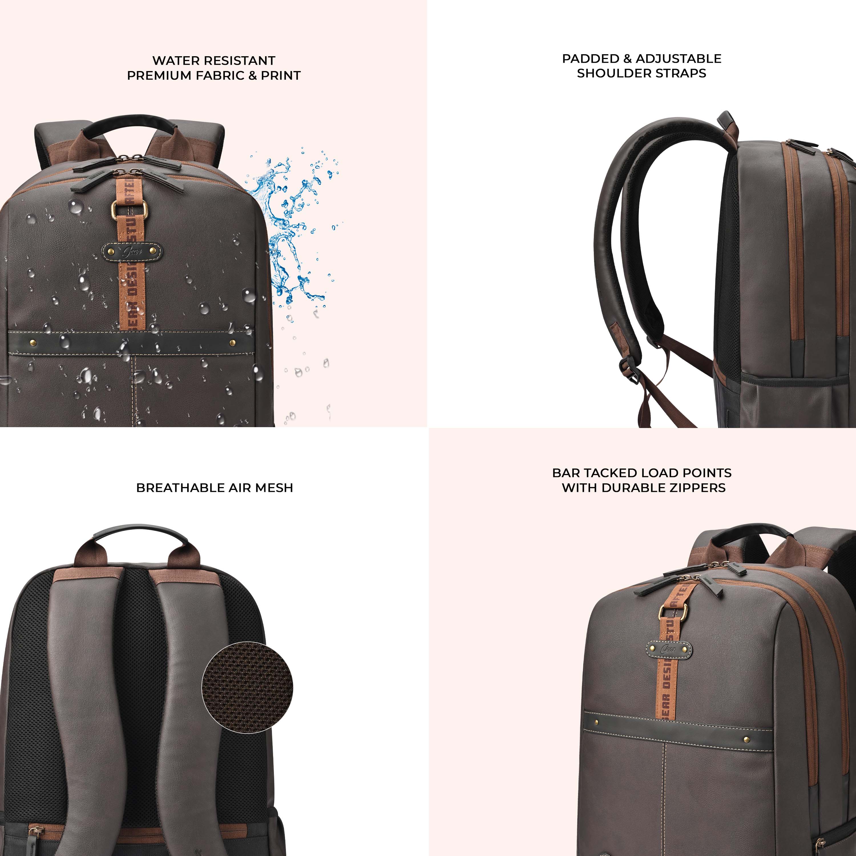 Gear Classic 4 19"/31L anti theft faux leather Medium Water Resistant Laptop Backpack/Casual Backpack/Daypack/Travel Backpack/College Bag For Men/Women(Brown - Black) - Image 4