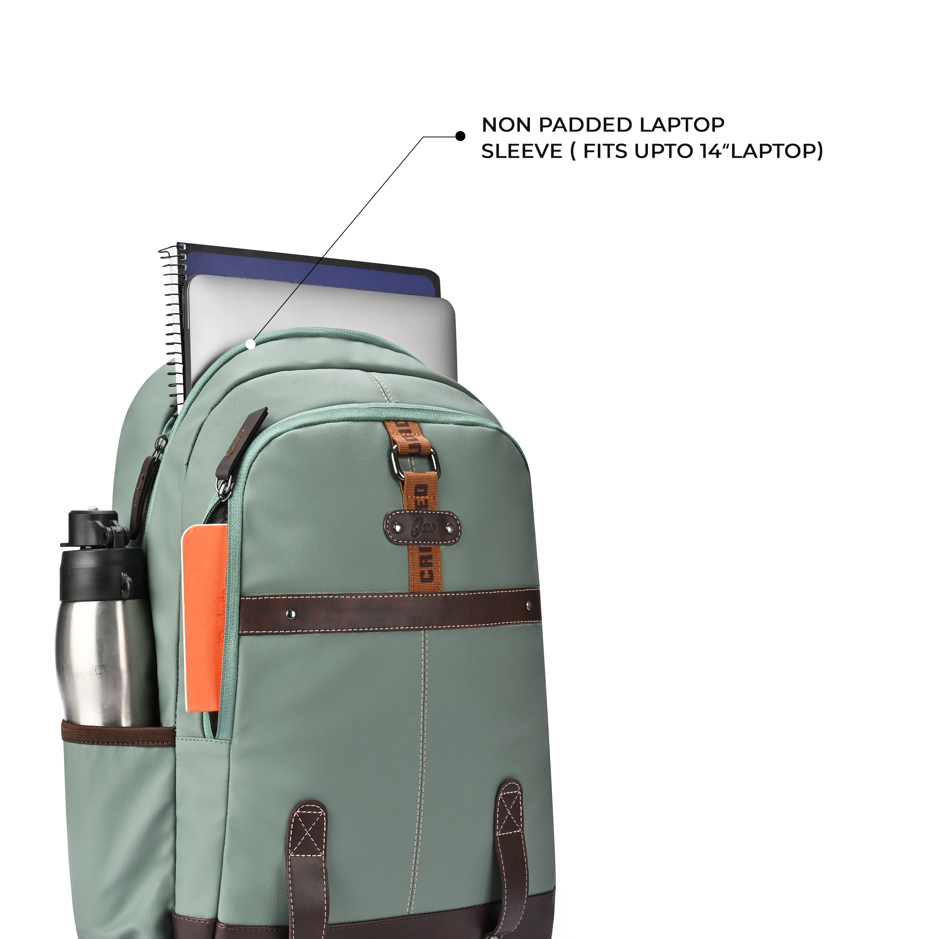 Gear Classic 4 Faux Leather (Without Anti Theft) 16"/20L Medium Water Resistant Laptop Backpack/Casual Backpack/Daypack/Travel Backpack/College Bag For Men/Women(Sage Green - Brown) - Image 7