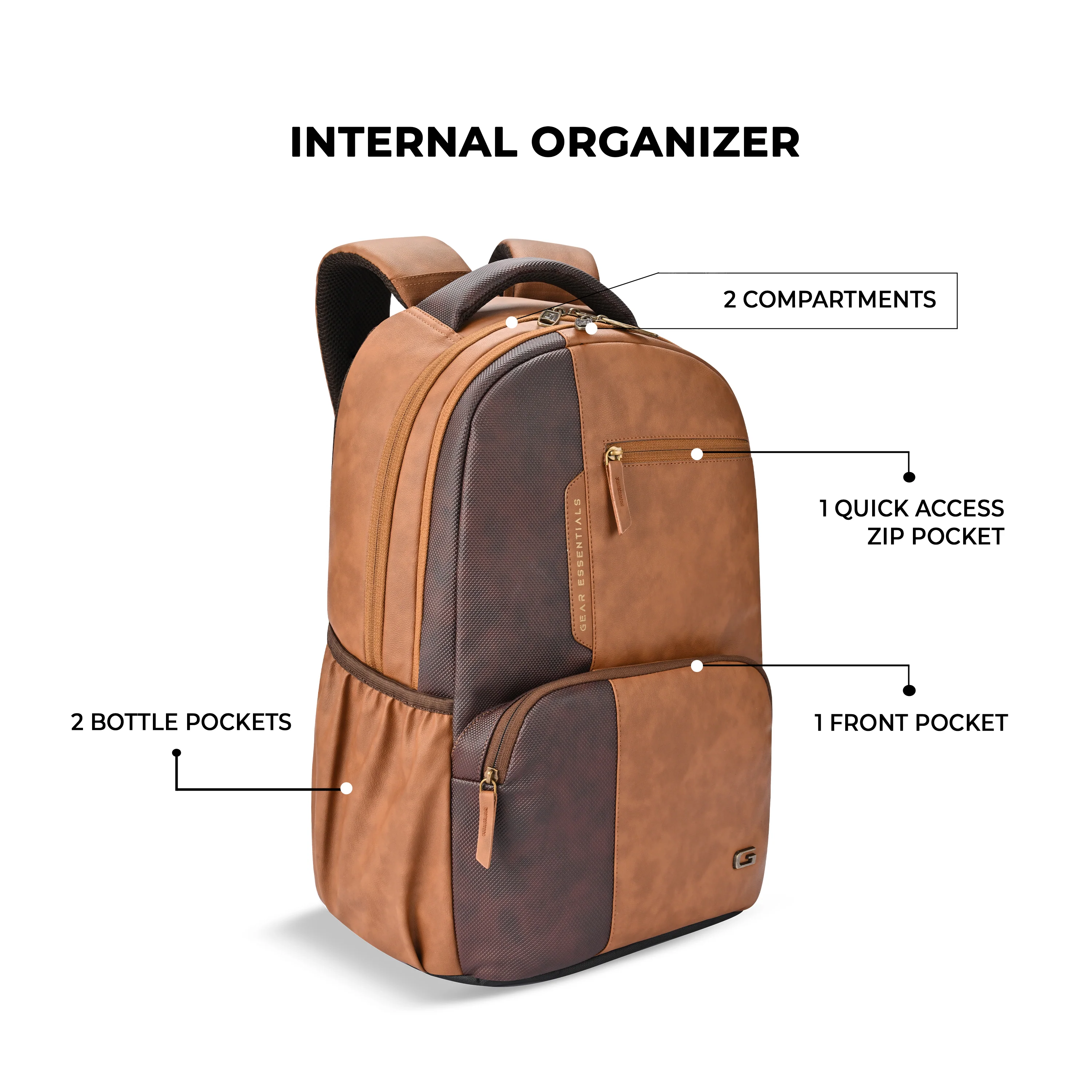 Gear Vintage 2 Faux Leather(Without Antitheft) 19"/34L Large Water Resistant Laptop Backpack/Casual Backpack/Daypack/Travel Backpack/College Bag For Men/Women(Brown-Tan) - Image 4