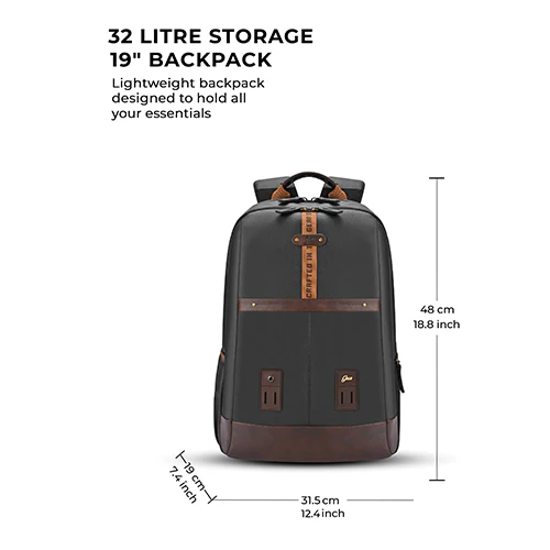 Gear Classic 4 Faux Leather (Without Antitheft) 19"/32L Large Water Resistant Laptop Backpack/Casual Backpack/Daypack/Travel Backpack/College Bag For Men/Women(Black - Brown) - Image 2