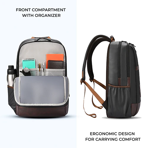 Gear Classic 4 Faux Leather (Without Antitheft) 19"/32L Large Water Resistant Laptop Backpack/Casual Backpack/Daypack/Travel Backpack/College Bag For Men/Women(Black - Brown) - Image 3