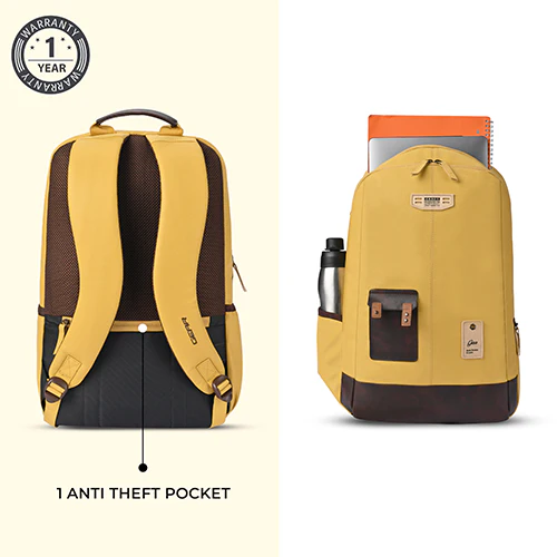 Gear Classic 2 19"/31L Anti Theft Faux leather Large Water Resistant Laptop Backpack/Casual Backpack/Daypack/Travel Backpack/College Bag For Men/Women (Yellow - Brown) - Image 6