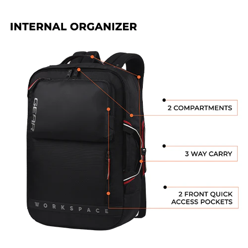 Gear Workspace Hybrid 18"/19L Faux Leather Medium Water Resistant Briefcase Backpack/Office Backpack/Laptop Backpack/Travel Backpack/College Bag For Men/Women(Black - Black) - Image 4