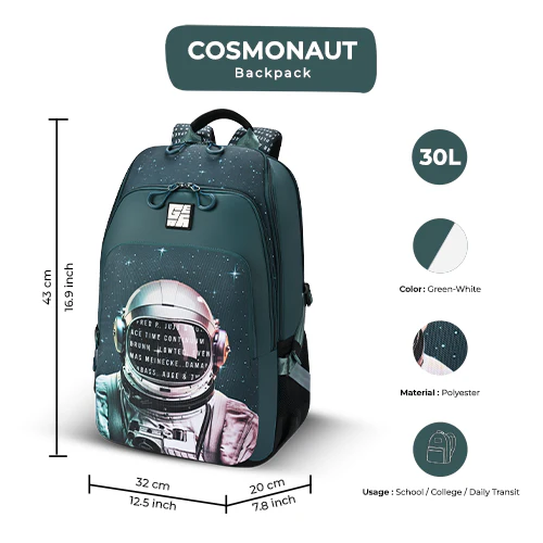 Cosmonaut Backpack 17 Inch (Green-White) - Image 8