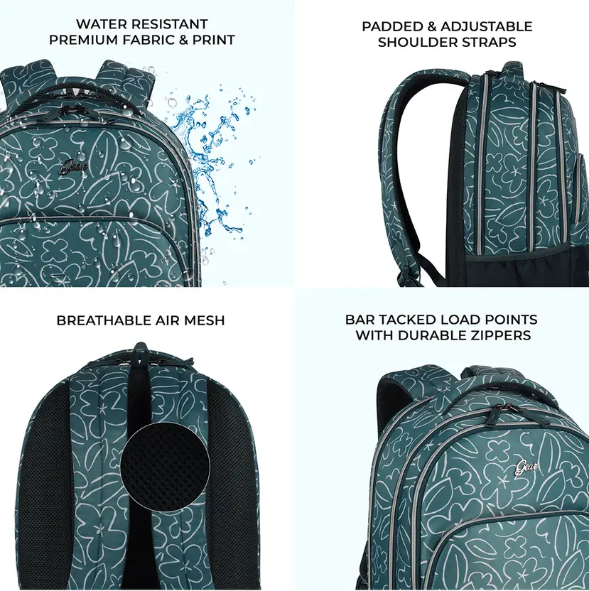 Flower Power Backpack 19″ Girls (Green Teal) - Image 7