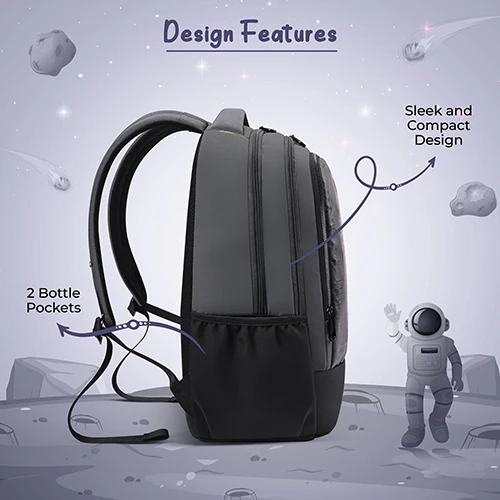 Gear Anatomy Space 19"/38L Large Water Resistant School Bag | Casual Backpack | Daypack | Travel Backpack | Kids Bag for Boys/Girls (Grey - Black) - Image 8
