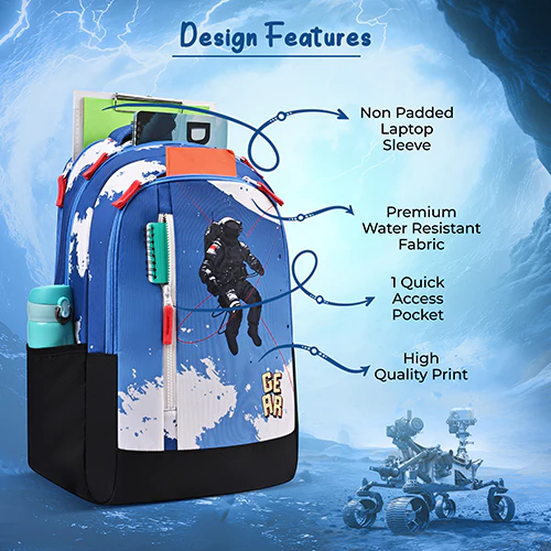 Gear Lost In Space 17"/30L Large Water Resistant School Bag | Casual Backpack | Daypack | Travel Backpack | Kids Bag for Boys/Girls (Blue - Red) - Image 7