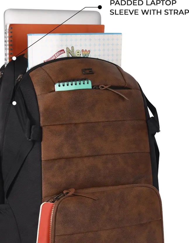 Gear Aspire 3 19"/31L Faux Leather Large Water Resistant Laptop Backpack | Casual Backpack | Daypack | Travel Backpack | College Bag For Men/Women(Tan - Black) - Image 5
