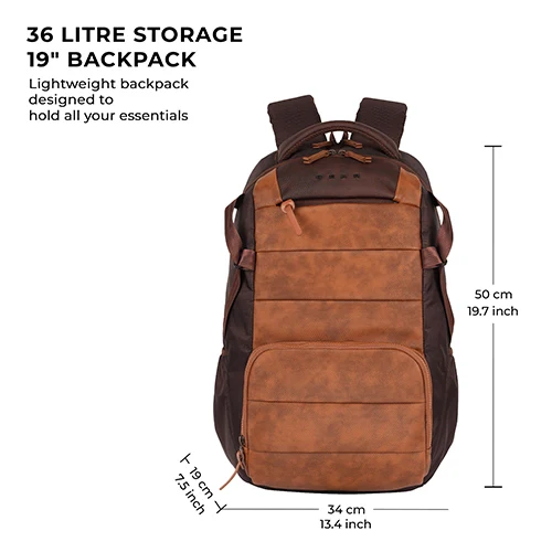 Gear Aspire 4 18"/31L Large Faux Leather Water Resistant Laptop backpack/Laptop backpack/Casual Backpack/Daypack/Travel Backpack/College Bag For Men/Women(Tan-Brown) - Image 4