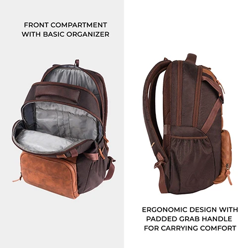 Gear Aspire 4 18"/31L Large Faux Leather Water Resistant Laptop backpack/Laptop backpack/Casual Backpack/Daypack/Travel Backpack/College Bag For Men/Women(Tan-Brown) - Image 6