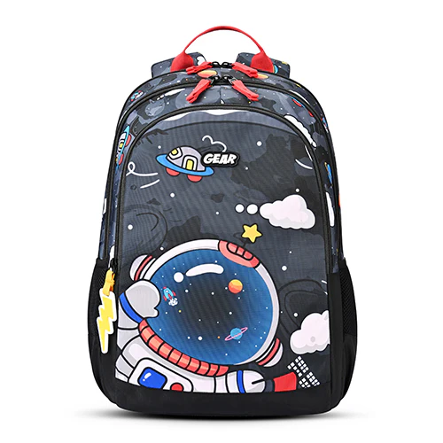 Gear Astro Kid 15"/20L Small Water Resistant School Bag | Casual Backpack | Daypack | Travel Backpack | Kids Bag for Boys/Girls (Black - Red)