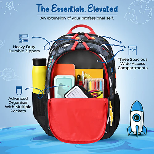 Gear Astro Kid 15"/20L Small Water Resistant School Bag | Casual Backpack | Daypack | Travel Backpack | Kids Bag for Boys/Girls (Black - Red) - Image 5