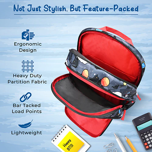 Gear Astro Kid 15"/20L Small Water Resistant School Bag | Casual Backpack | Daypack | Travel Backpack | Kids Bag for Boys/Girls (Black - Red) - Image 7