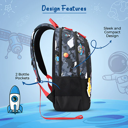 Gear Astro Kid 15"/20L Small Water Resistant School Bag | Casual Backpack | Daypack | Travel Backpack | Kids Bag for Boys/Girls (Black - Red) - Image 8