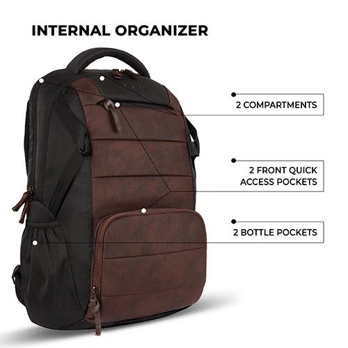 Gear Aspire 4 18"/31L Large Faux Leather Water Resistant Laptop backpack/Laptop backpack/Casual Backpack/Daypack/Travel Backpack/College Bag For Men/Women(Brown-Black) - Image 4