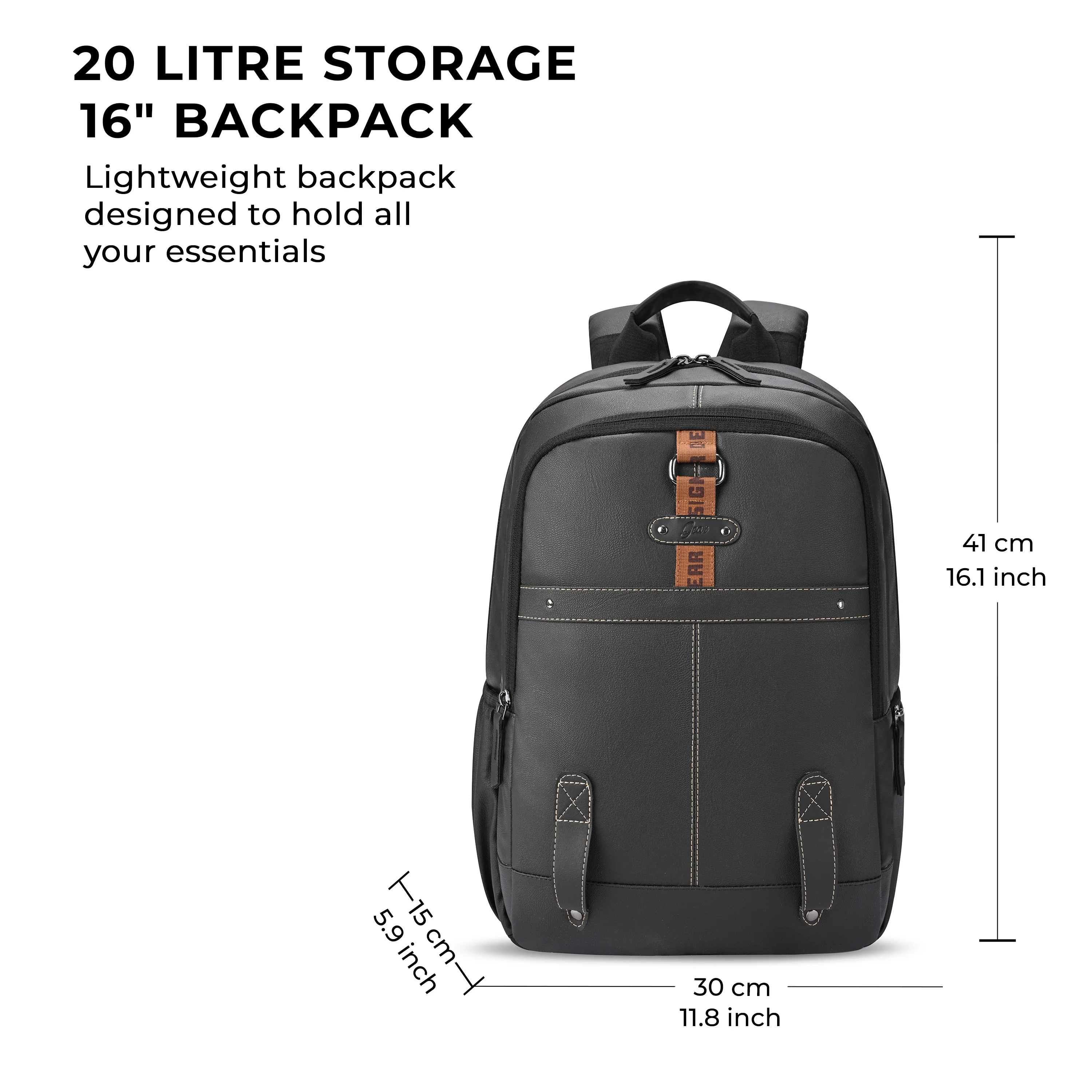 Gear Classic 4 Faux Leather (Without Anti Theft) 16"/20L Medium Water Resistant Laptop Backpack/Casual Backpack/Daypack/Travel Backpack/College Bag For Men/Women(Black - Black) - Image 3