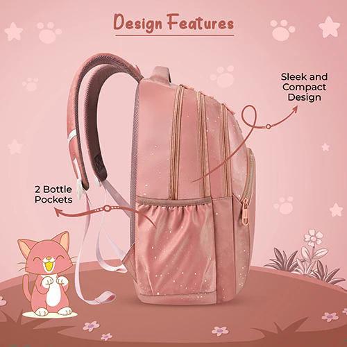 Gear Cutie Cat 17"/27L Large Water Resistant School Bag | Casual Backpack | Daypack | Travel Backpack | Kids Bag for Boys/Girls (Brown - Pink) - Image 8