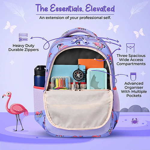Gear Flamingo 17"/27L Large Water Resistant School Bag | Casual Backpack | Daypack | Travel Backpack | Kids Bag for Boys/Girls (Purple - Pink) - Image 6