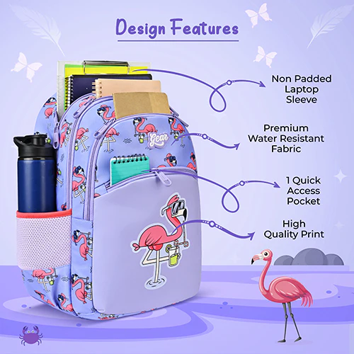Gear Flamingo 17"/27L Large Water Resistant School Bag | Casual Backpack | Daypack | Travel Backpack | Kids Bag for Boys/Girls (Purple - Pink) - Image 7