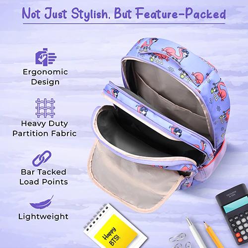 Gear Flamingo 17"/27L Large Water Resistant School Bag | Casual Backpack | Daypack | Travel Backpack | Kids Bag for Boys/Girls (Purple - Pink) - Image 8