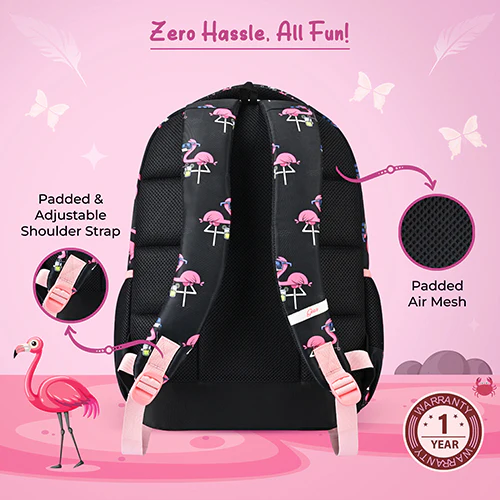 Gear Flamingo 17"/27L Large Water Resistant School Bag | Casual Backpack | Daypack | Travel Backpack | Kids Bag for Boys/Girls (Black - Pink) - Image 5
