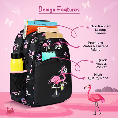 Gear Flamingo 17"/27L Large Water Resistant School Bag | Casual Backpack | Daypack | Travel Backpack | Kids Bag for Boys/Girls (Black - Pink) - Image 7