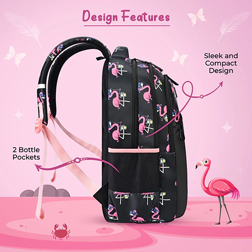 Gear Flamingo 17"/27L Large Water Resistant School Bag | Casual Backpack | Daypack | Travel Backpack | Kids Bag for Boys/Girls (Black - Pink) - Image 9