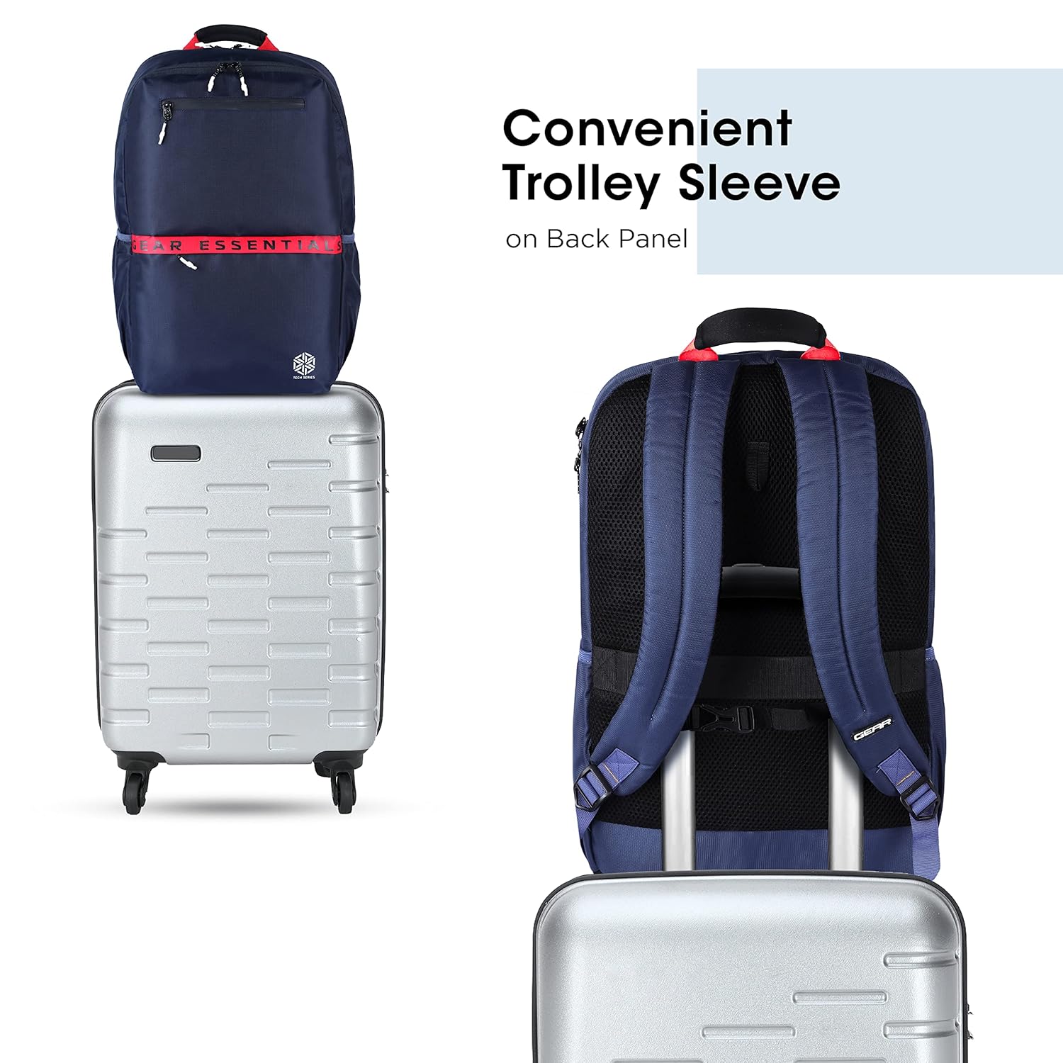 Gear LOGI-Q 27L Backpack with Trolley Sleeve for Men/Women (Navy-Red) - Image 8