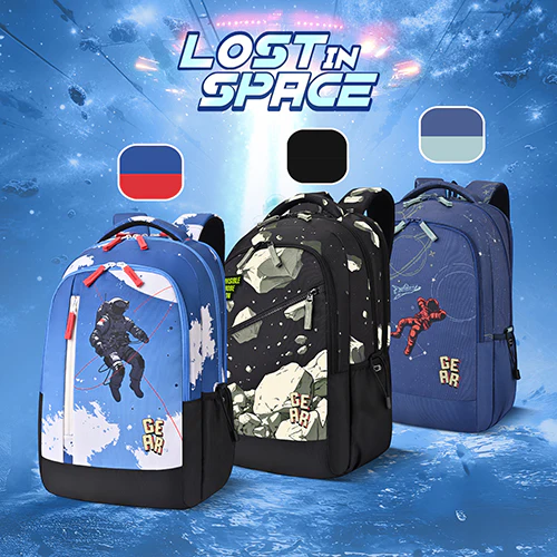 Gear Lost In Space 19"/37L Large Water Resistant School Bag | Casual Backpack | Daypack | Travel Backpack | Kids Bag for Boys/Girls (Blue - Red) - Image 4