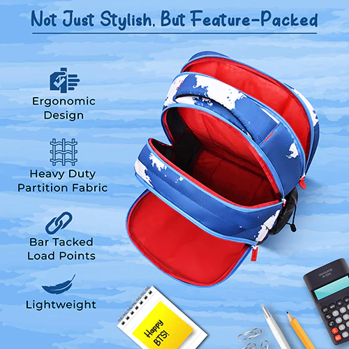 Gear Lost In Space 19"/37L Large Water Resistant School Bag | Casual Backpack | Daypack | Travel Backpack | Kids Bag for Boys/Girls (Blue - Red) - Image 8
