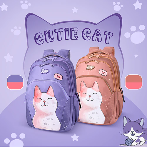 Gear Cutie Cat 17"/27L Large Water Resistant School Bag | Casual Backpack | Daypack | Travel Backpack | Kids Bag for Boys/Girls (Lavender - Pink) - Image 3