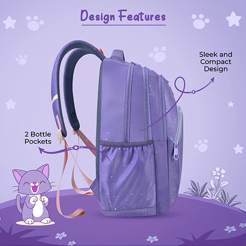 Gear Cutie Cat 17"/27L Large Water Resistant School Bag | Casual Backpack | Daypack | Travel Backpack | Kids Bag for Boys/Girls (Lavender - Pink) - Image 8