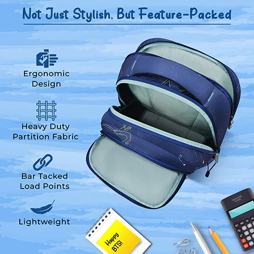 Gear Lost In Space 19"/37L Large Water Resistant School Bag | Casual Backpack | Daypack | Travel Backpack | Kids Bag for Boys/Girls (Navy - Mint) - Image 8