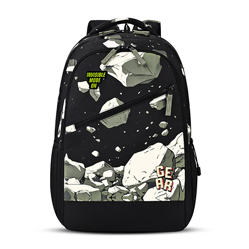 Gear Lost In Space 19"/37L Large Water Resistant School Bag | Casual Backpack | Daypack | Travel Backpack | Kids Bag for Boys/Girls (Black - Black)