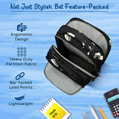 Gear Lost In Space 19"/37L Large Water Resistant School Bag | Casual Backpack | Daypack | Travel Backpack | Kids Bag for Boys/Girls (Black - Black) - Image 8