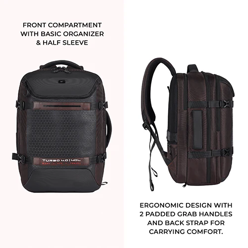 Gear Turbo 4 19"/40L Anti Theft Large Water Resistant Laptop Backpack with Raincover/Casual Backpack/Daypack/Travel Backpack/College Bag For Men/Women(Brown-Black) - Image 10