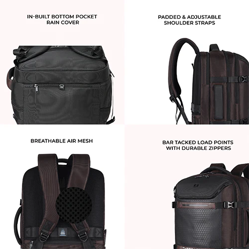 Gear Turbo 4 19"/40L Anti Theft Large Water Resistant Laptop Backpack with Raincover/Casual Backpack/Daypack/Travel Backpack/College Bag For Men/Women(Brown-Black) - Image 7