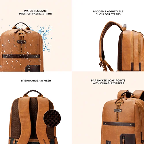 Gear Classic 6 18"/31L Antitheft Large Faux Leather Water Resistant Laptop backpack/Laptop backpack/Casual Backpack/Daypack/Travel Backpack/College Bag For Men/Women(Tan-Brown) - Image 5