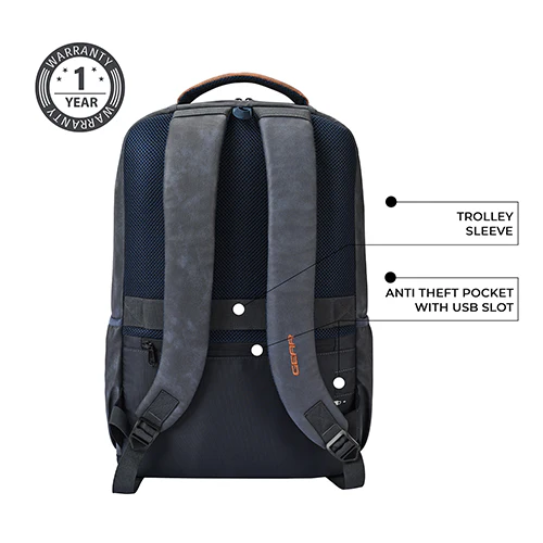 Gear Vintage 4 19"/29L anti theft faux leather Medium Water Resistant Laptop Backpack/Casual Backpack/Daypack/Travel Backpack/College Bag For Men/Women(Blue-Tan) - Image 9