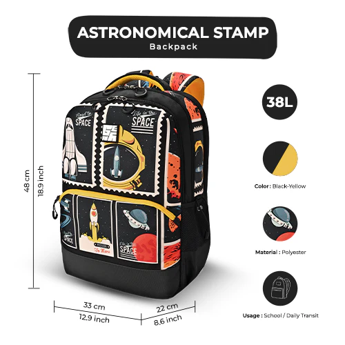 Astronomical Stamp Backpack 19 Inch (Black-Yellow) - Image 3