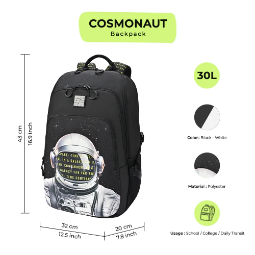 Cosmonaut Backpack 17 Inch (Black-White) - Image 7