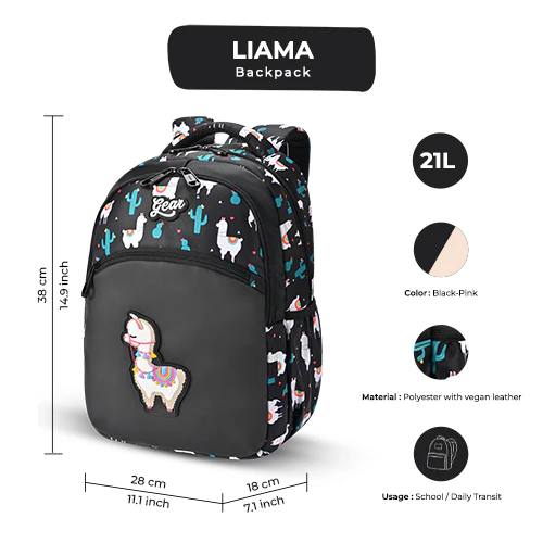 Llama Backpack 15 Inch (Black-Pink) - Image 7